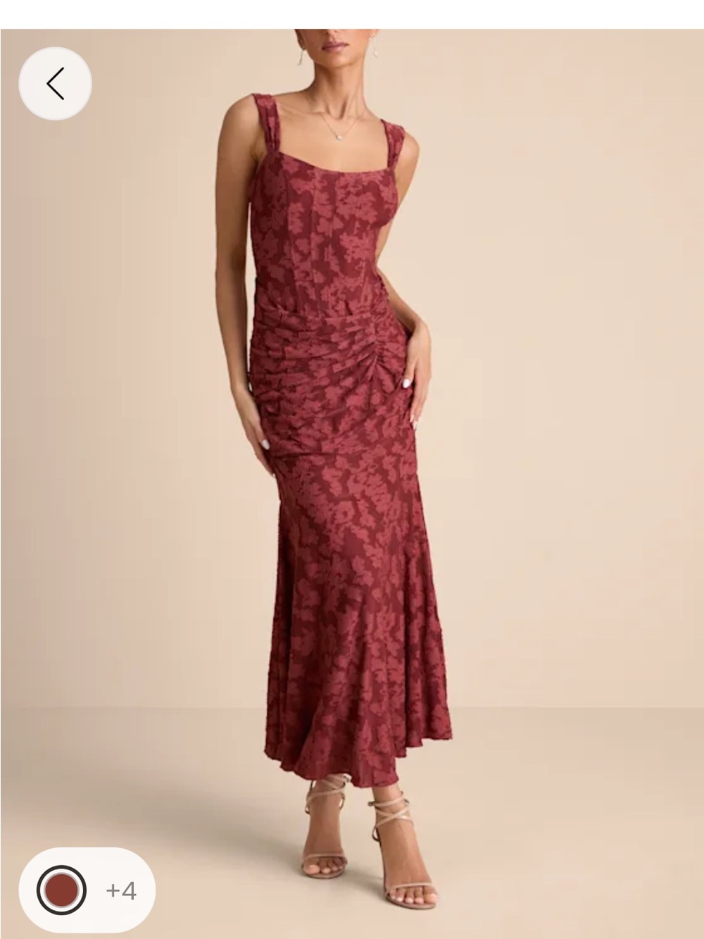 Lulu's Red Rust Celeste Square-Neck Maxi Dress with Ruched Waist